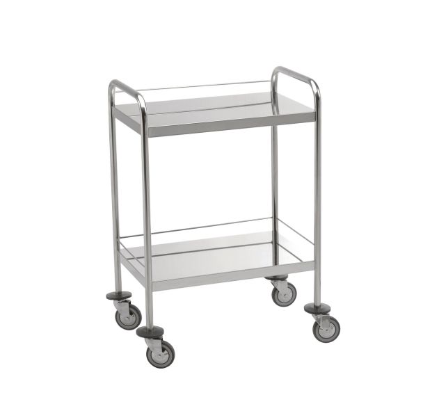 Guéridon de soin inox 2 plateaux avec galeries 75 x 50 cm