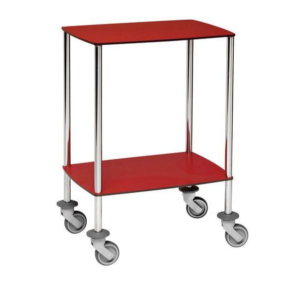 Guéridon de soins 2 plateaux en compact 650x450 mm rouge