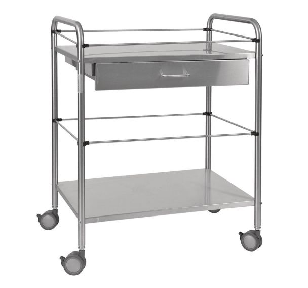 Guéridon inox 70x50 cm- 2 plateaux avec tiroir