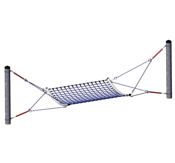 Hamac XXL en cordage bleu - poteaux en acier galva brut
