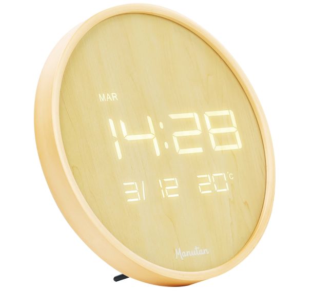 Horloge murale LED ronde bois - Manutan
