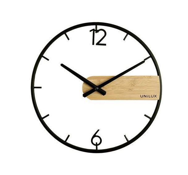 Horloge murale à quartz Circle - noir et bambou