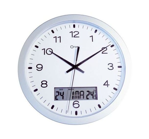 Horloge murale à quartz avec écran LCD Ø 30 cm coloris Argent