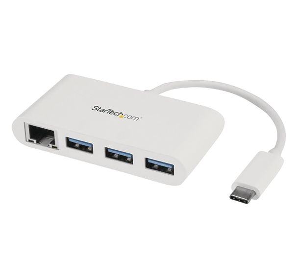 Hub USB- C à 3 ports avec Gigabit Ethernet-USB 3.0-USB-C vers 3x USB-A-Blanc