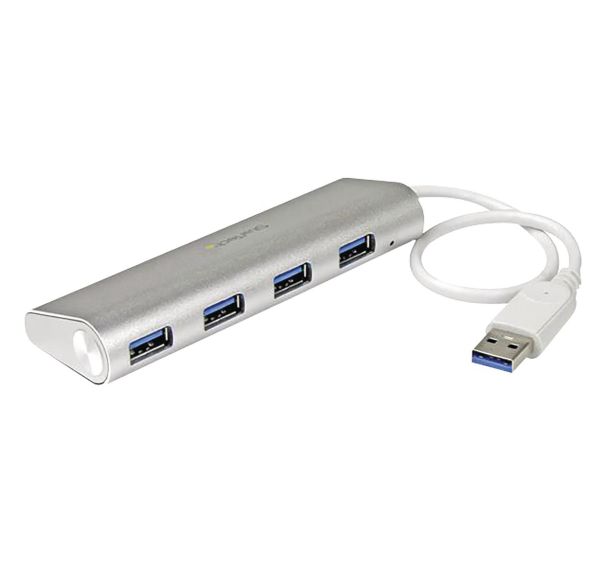 Hub USB 3.0 compact à 4 ports avec câble intégré - Argent