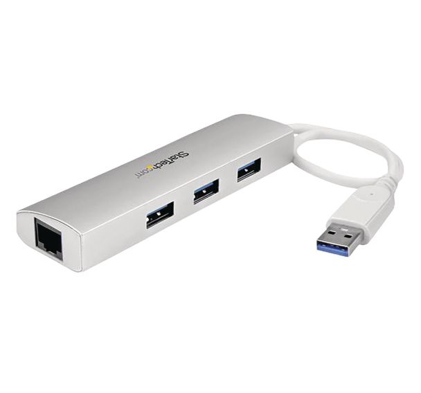 Hub USB 3.0 portable à 3 ports avec Gigabit Ethernet-Câble intégré-Aluminium