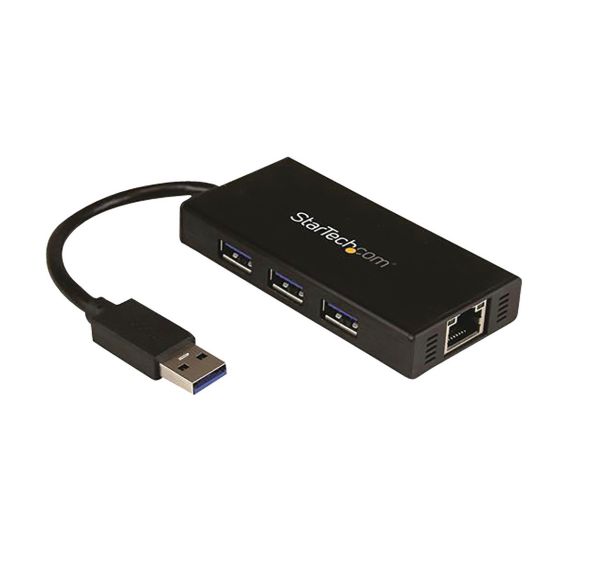 Hub USB 3.0 portable à 3 ports avec câble intégré + Gigabit Ethernet
