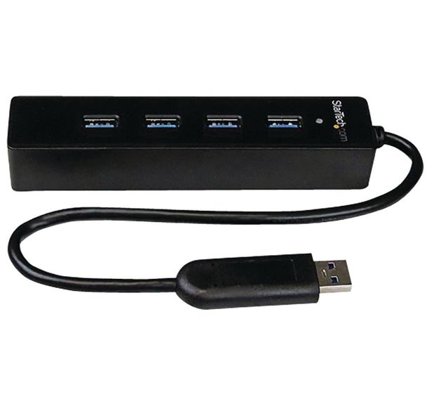 Hub USB 3.0 portable à 4 ports avec câble intégré - Noir