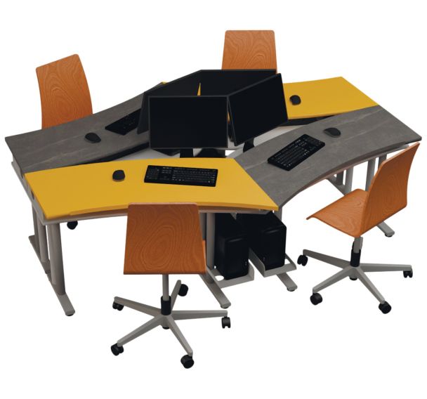 Ilot 4 postes en losange 2 anthracites /2 jaunes-Aeris