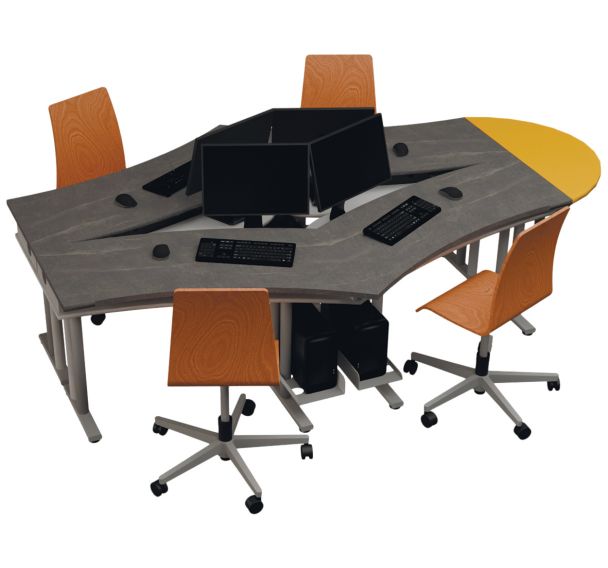 Ilot 4 postes en losange 4 anthracites+1 rallonge jaune -Aeris