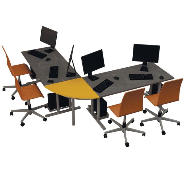 Ilot de travail 4 postes Equerre 2xanthracite1xrallonge jaune-Marella