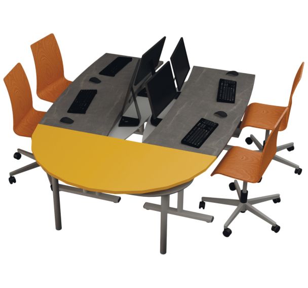 Ilot de travail 4 postes Fer à cheval 2xanthr.1rallonge jaune -Ovaly