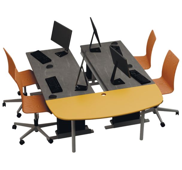 Ilot de travail 4 postes Fer à cheval 2xanthr.rallonge jaune-Marella