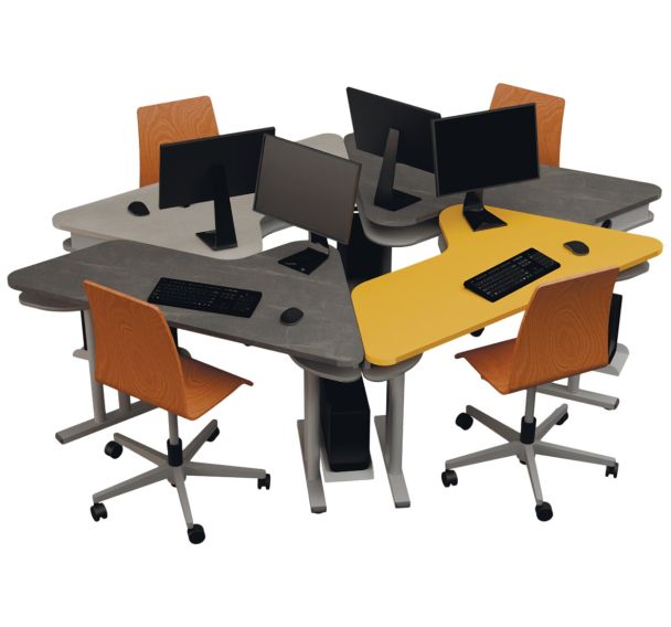 Ilot de travail 4 postes gris/jaune / 2 anthracite -Triangolo
