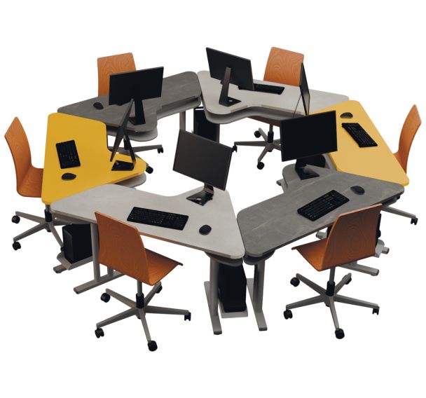 Ilot de travail 6 postes 2 gris/2 jaune /2 anthracite -Triangolo