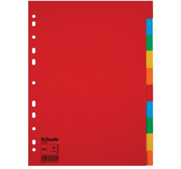 Intercalaire carton A4 - 10 touches multicolore - Esselte - Lot de 10