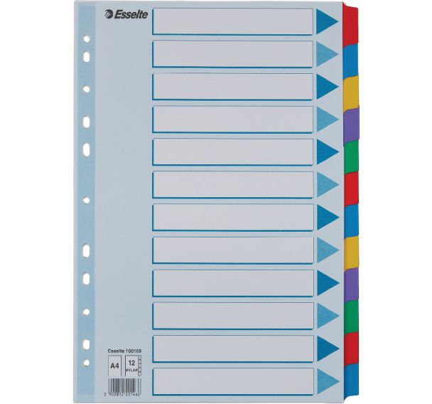 Intercalaire carton A4 12 touches renforcées Multicolore