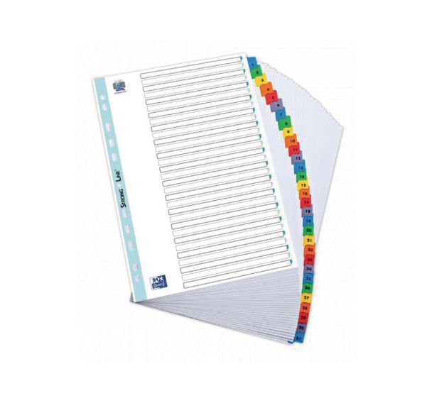 Intercalaires Numériques Oxford A4 31 Positions Carte Epaisseur 170g Blanc