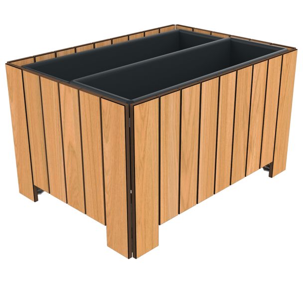 Jardinière FLORIM rectangulaire sur pieds 2 x 65 L teck effet lames