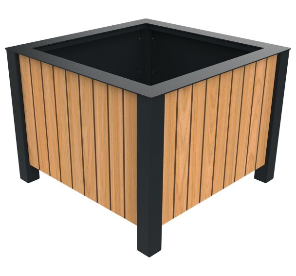 Jardinière LALI carrée 275 L teck/métal gris 7016