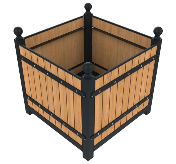 Jardinière LALI carrée 750 L teck/métal gris 7016