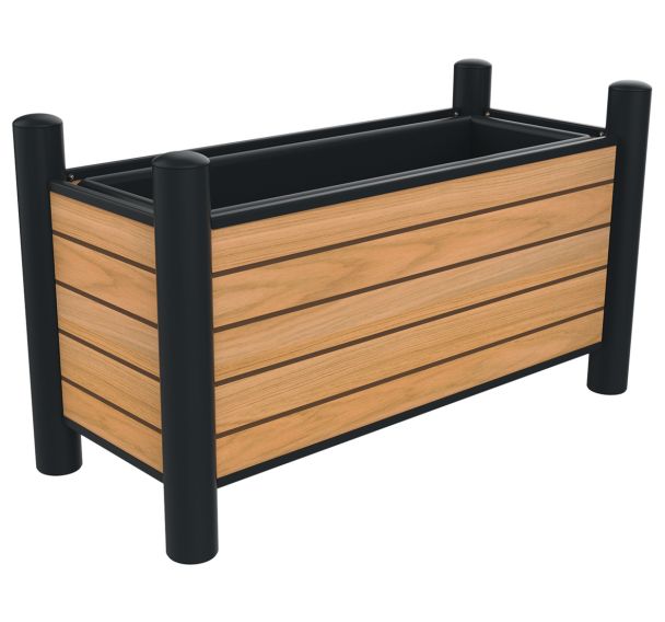 Jardinière LALI rectangle teck effet lames/métal - BUTON DESIGN