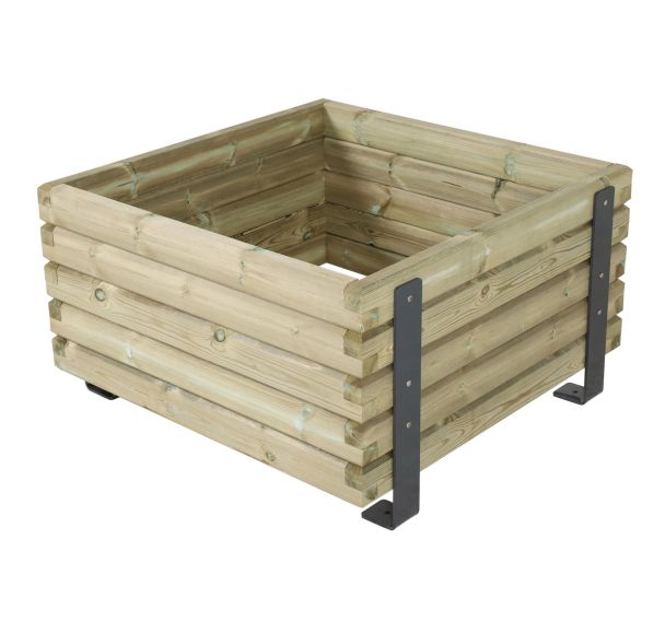 Jardinière Mylos 100 x 100 x 55cm pin piètement acier galva laqué gris RAL 7016