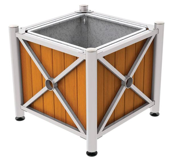 Jardinière acier et bois Province inox brossé avec bac - Procity
