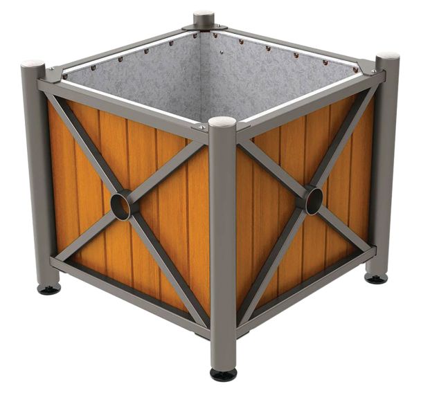 Jardinière acier/bois Province inox brossé intérieur tôle - Procity