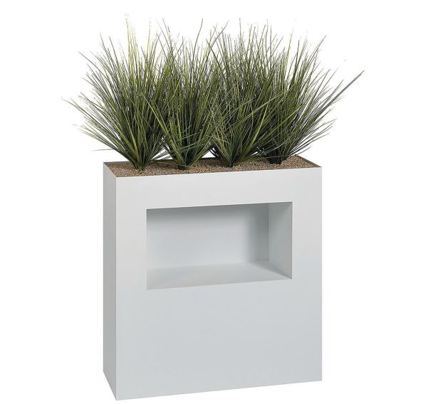 Jardinière métal sur roulettes et niche H 90 cm Graminées