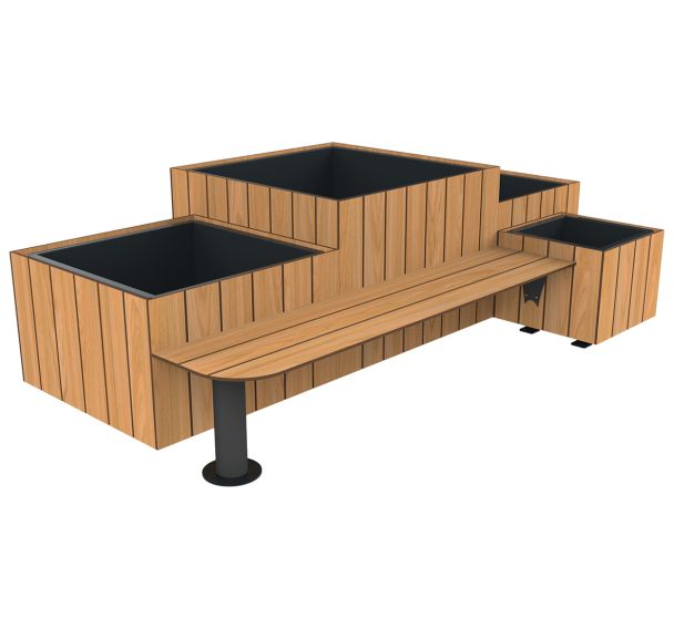 Jardinières COPAL 1100 L - banc 2 m teck effet lames - métal gris 7016