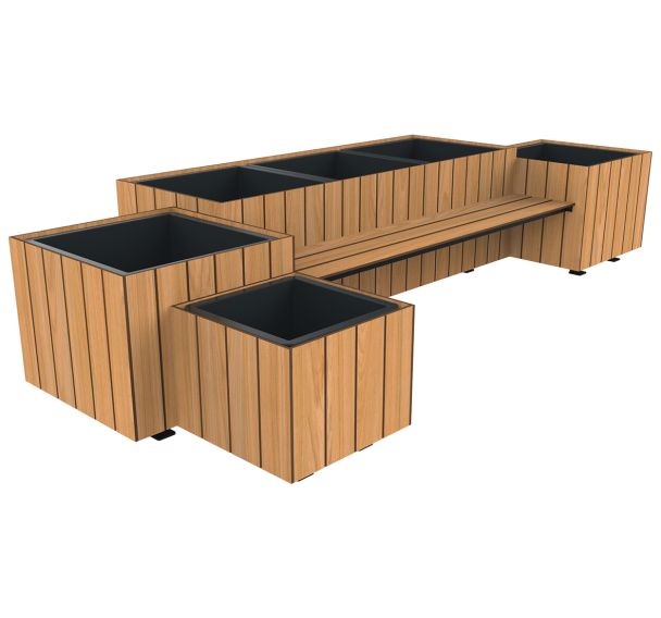 Jardinières COPAL 880 L avec banc 2.19 m teck effet lames