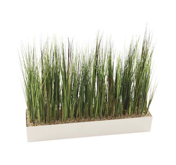 Jardinières basses et plantes artificielles en bac métal