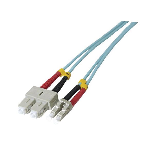 Jarretière optique duplex HD multi OM3 50 125 SC-UPC LC-UPC aqua