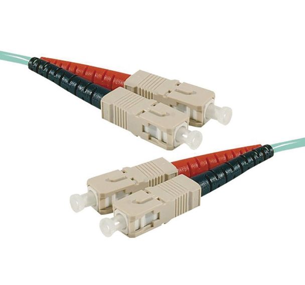 Jarretière optique duplex HD multi OM3 50 125 ST-UPC SC-UPC aqua