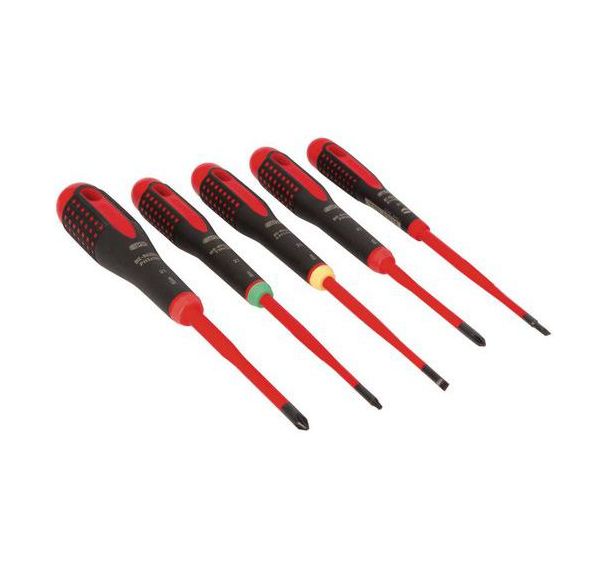 Jeu 5 tournevis fins isolés ERGO vis fente PH et TORX