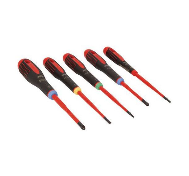 Jeu 5 tournevis fins isolés ERGO vis fente PZ et TORX