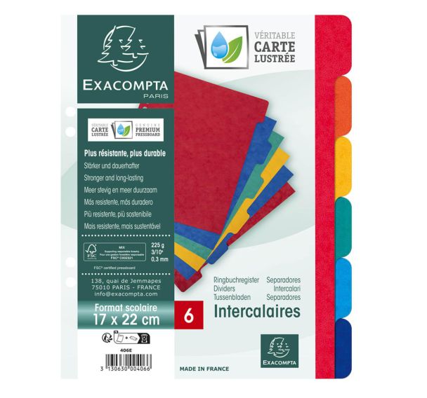 Jeu 6 intercalaires carte lustrée 17 x 22 cm