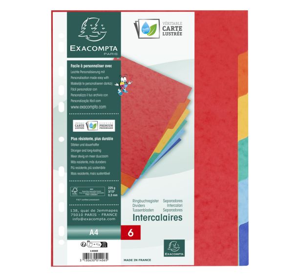 Jeu 6 intercalaires carte lustrée A4