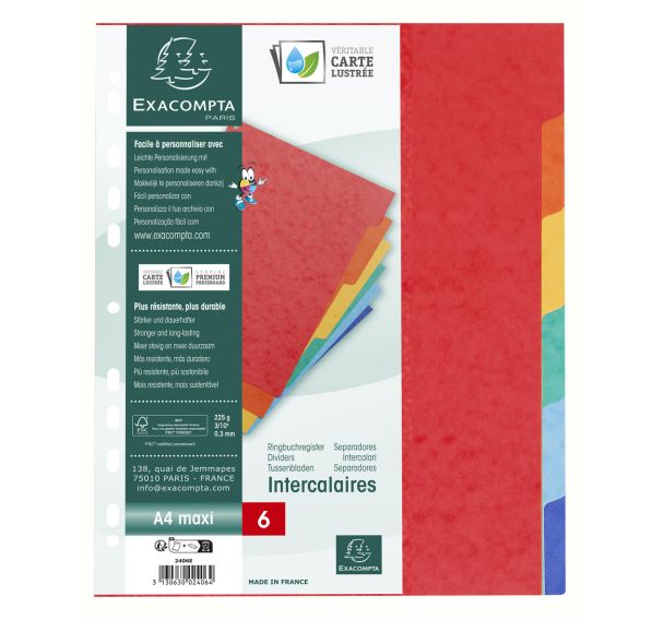 Jeu 6 intercalaires maxi carte lustrée A4+ 26 x 32 cm