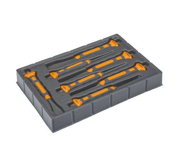 Jeu burins maçon manche bimatière 7 pièces/plateau plastique