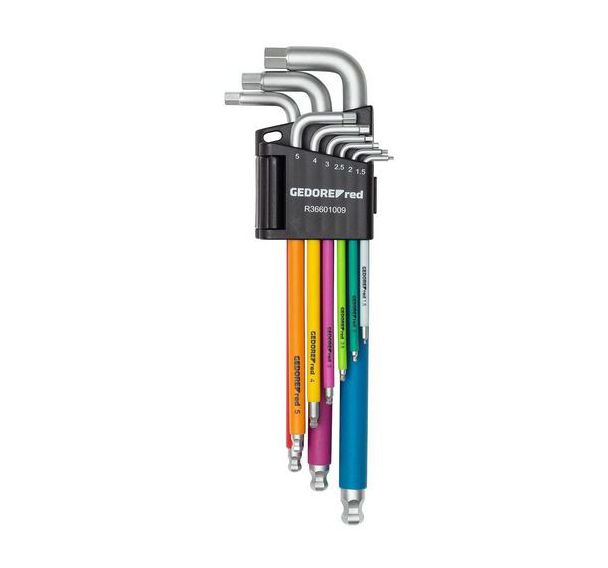 Jeu clés Allen longues avec rotule avec code couleur 9pcs