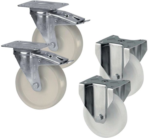 Jeu de 2 roues fixes et 2 roues pivotantes NYLON