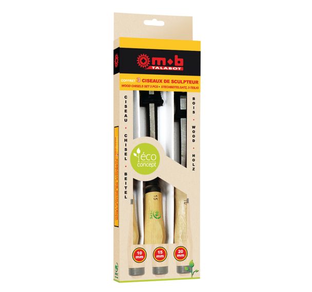 Jeu de 3 ciseaux bois de sculpteur - coffret - Ref. : 991701