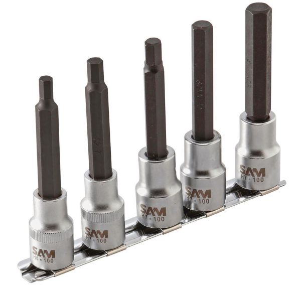 Jeu de 5 douilles tournevis 6 pans longues sur rack