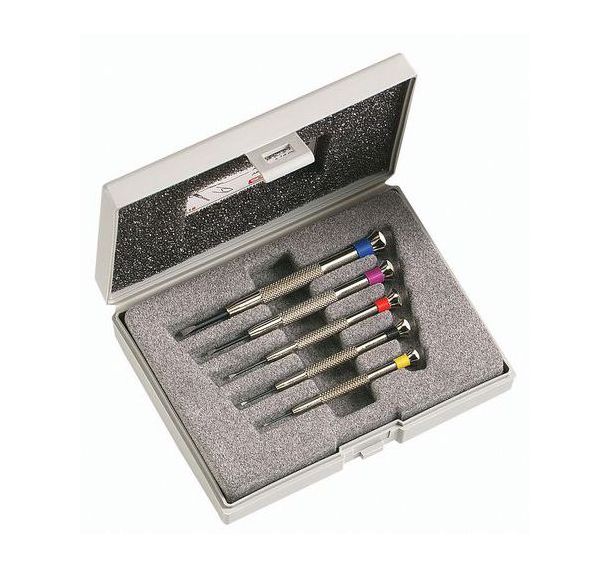 Jeu de 5 tournevis horloger pour vis à fente