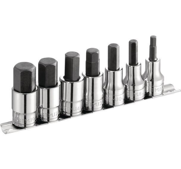 Jeu de 7 douilles Tournevis 6 pans en rack
