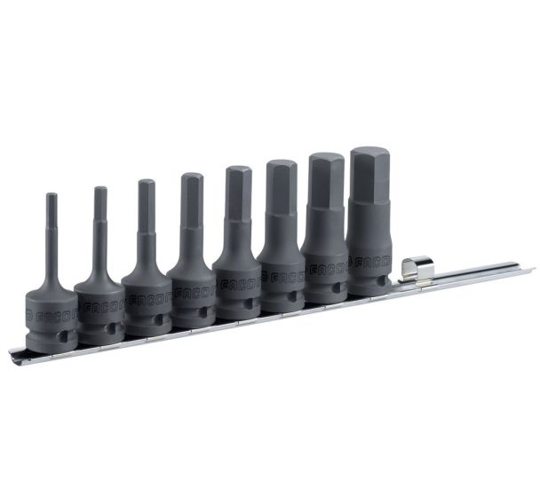 Jeu de 8 douilles impact 1/2'' 6 pans métriques sur rack