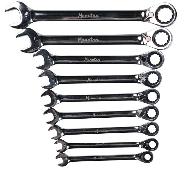 Jeu de 9 clés mixtes à cliquet réversible - Manutan