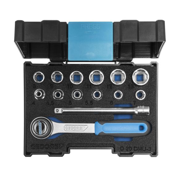 Jeu de clés à douille 1/4'' 14  pièces profil UD 4-13 mm